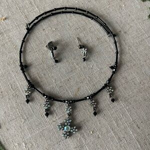 Lia Sophia Black Wire Choker and Earrings